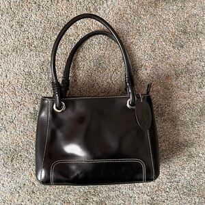 Wilsons Leather Glossy Black Shoulder Bag
